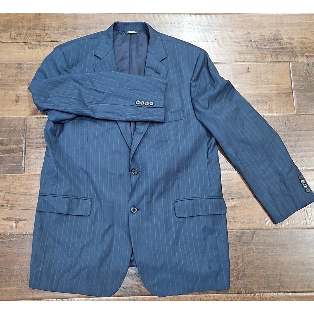 Southwick Navy Blue Pin Striped Button Wool Blazer Jacket Made in USA 46L